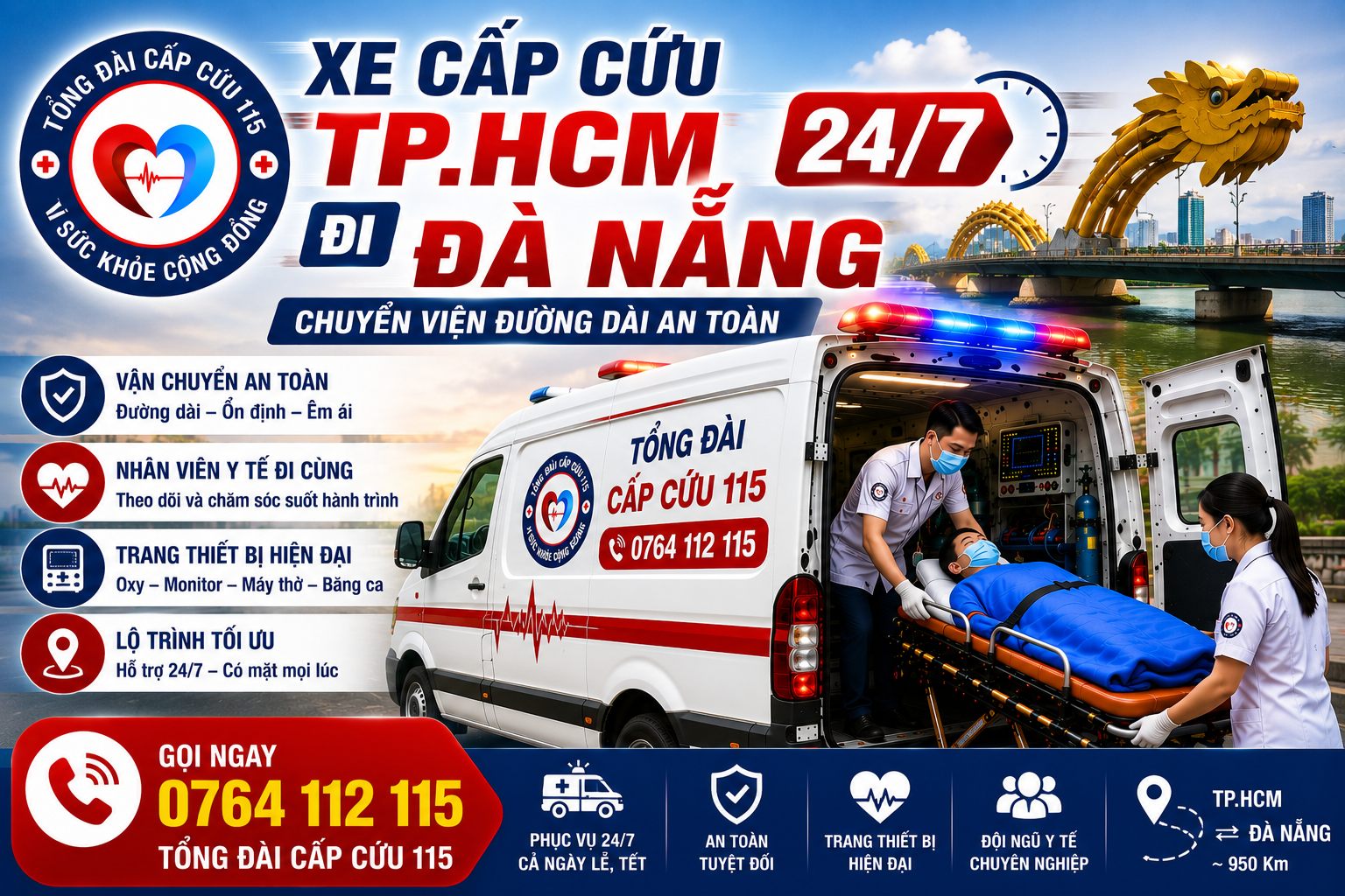 Xe Cấp Cứu TP.HCM Đi Đà Nẵng 24/7 – Chuyển Viện Đường Dài