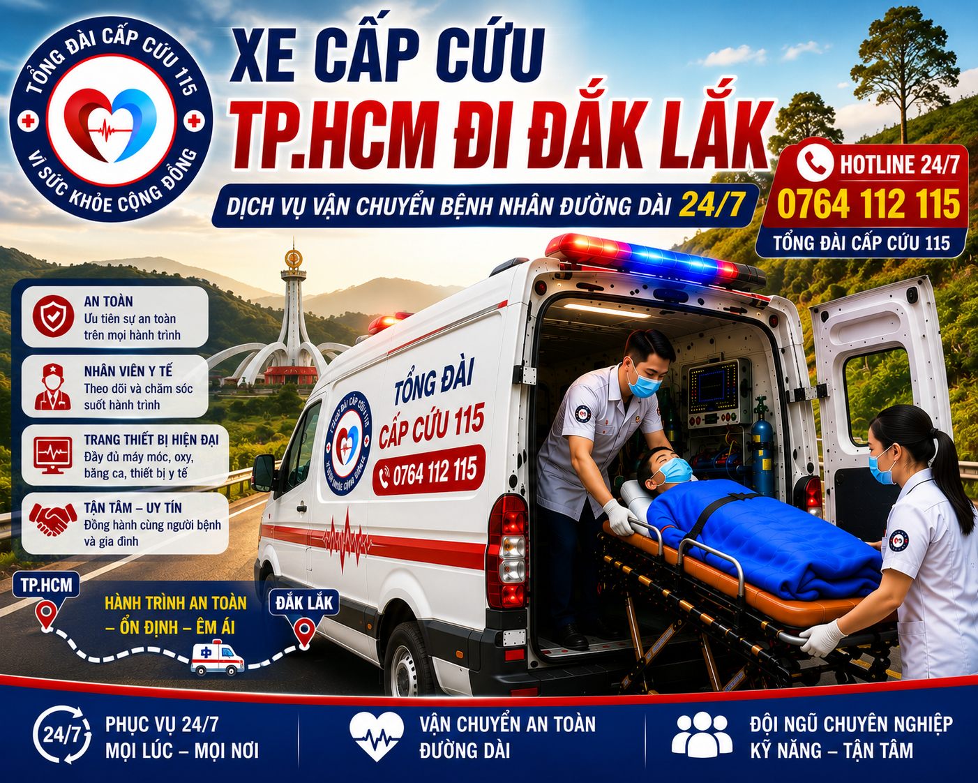 Xe Cấp Cứu TP.HCM Đi Đắk Lắk 24/7 | Vận Chuyển Bệnh Nhân