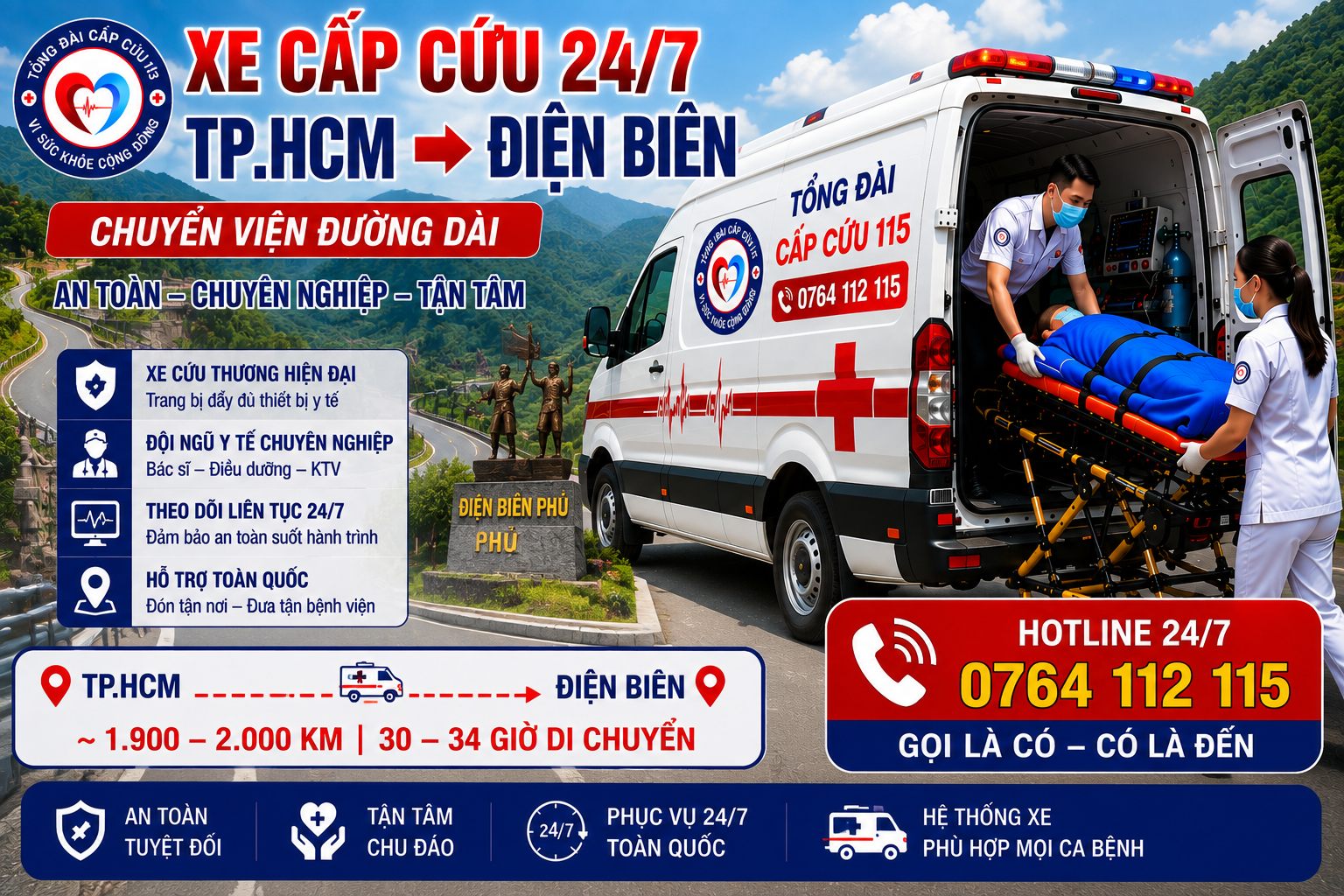 Xe Cấp Cứu TP.HCM Đi Điện Biên 24/7 | Chuyển Viện Đường Dài An Toàn