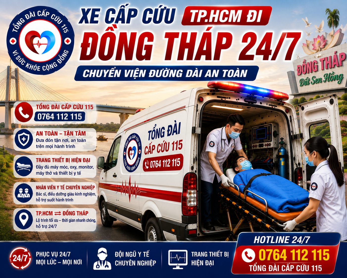 Xe Cấp Cứu TP.HCM Đi Đồng Tháp 24/7 – Chuyển Viện An Toàn