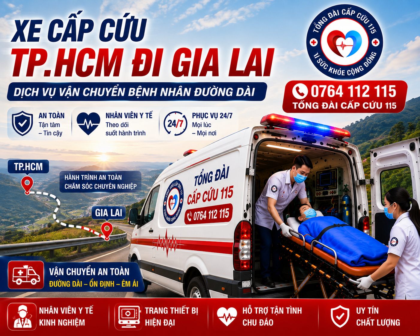 Xe Cấp Cứu TP.HCM Đi Gia Lai 24/7 | Vận Chuyển Bệnh Nhân