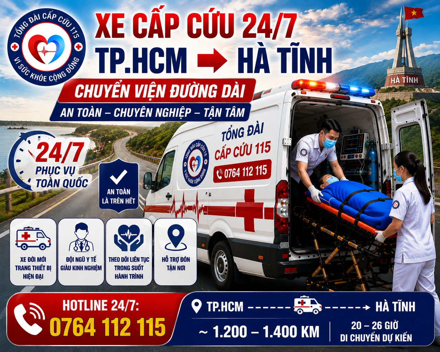 Xe Cấp Cứu TP.HCM Đi Hà Tĩnh 24/7 | Chuyển Viện Đường Dài An Toàn