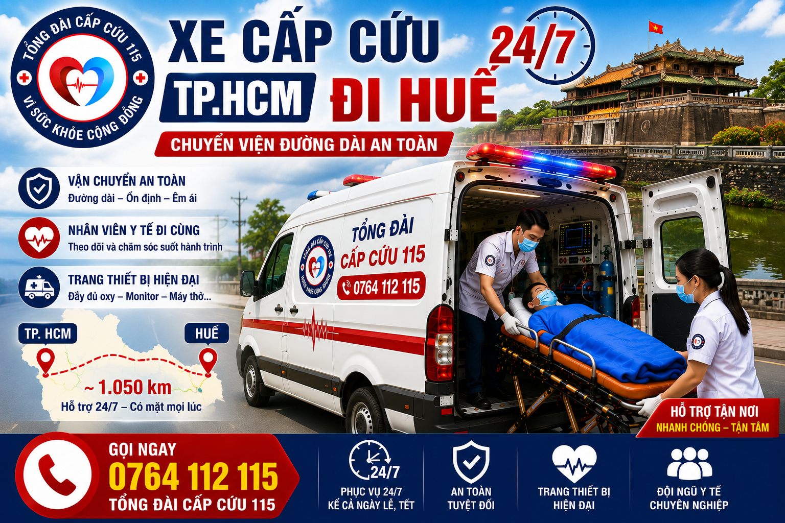Xe Cấp Cứu TP.HCM Đi Huế 24/7 – Chuyển Viện Đường Dài