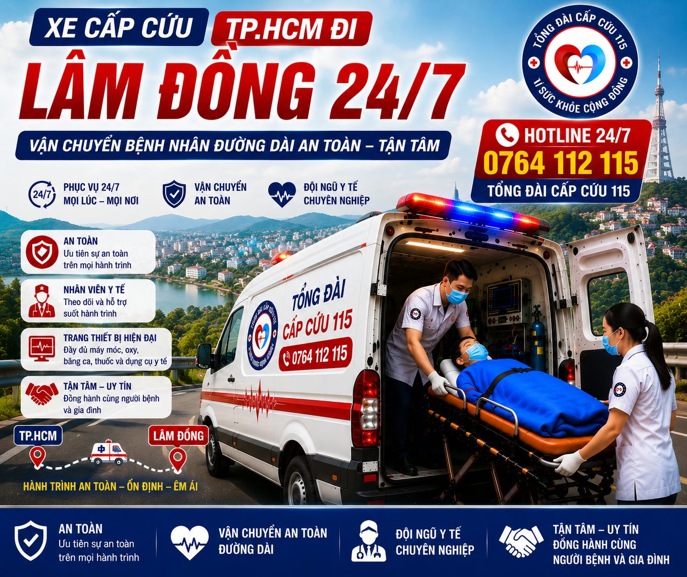 Xe Cấp Cứu TP.HCM Đi Lâm Đồng 24/7 | Vận Chuyển Bệnh Nhân