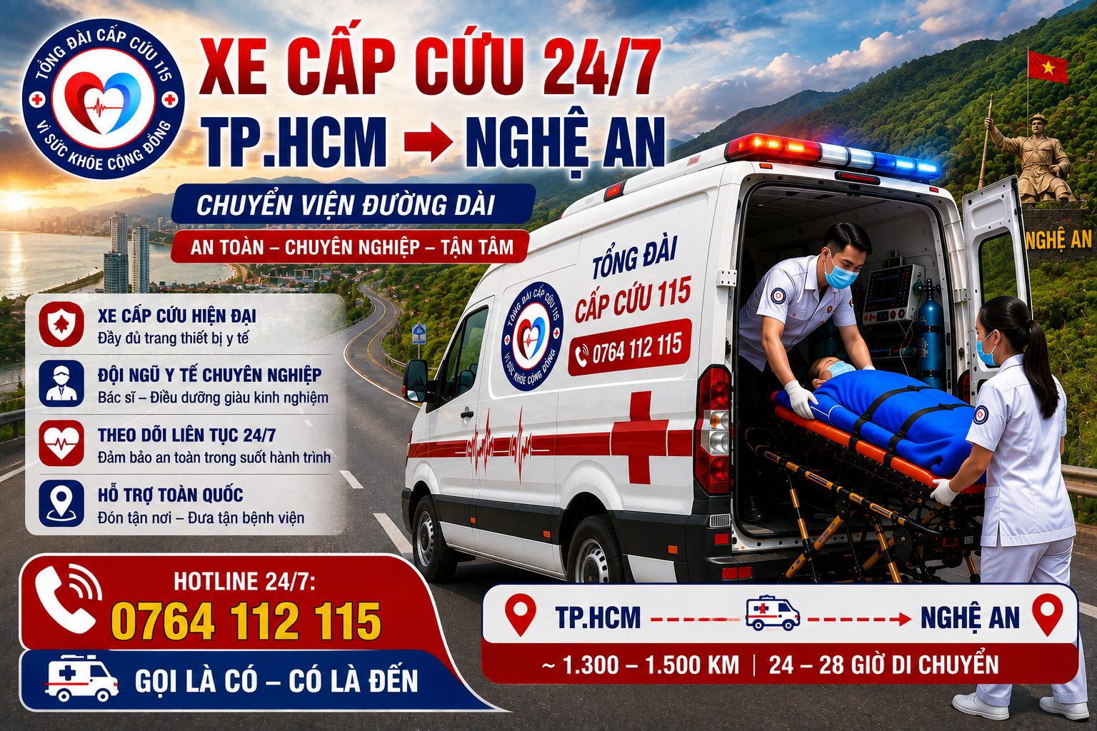 Xe Cấp Cứu TP.HCM Đi Nghệ An 24/7 | Chuyển Viện Đường Dài An Toàn