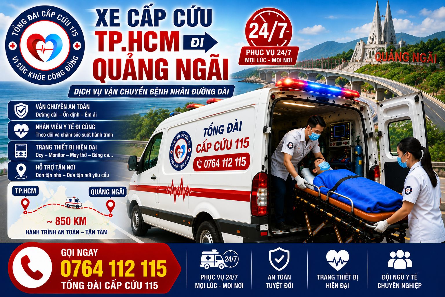 Xe Cấp Cứu TP.HCM Đi Quảng Ngãi 24/7 | Vận Chuyển Bệnh Nhân