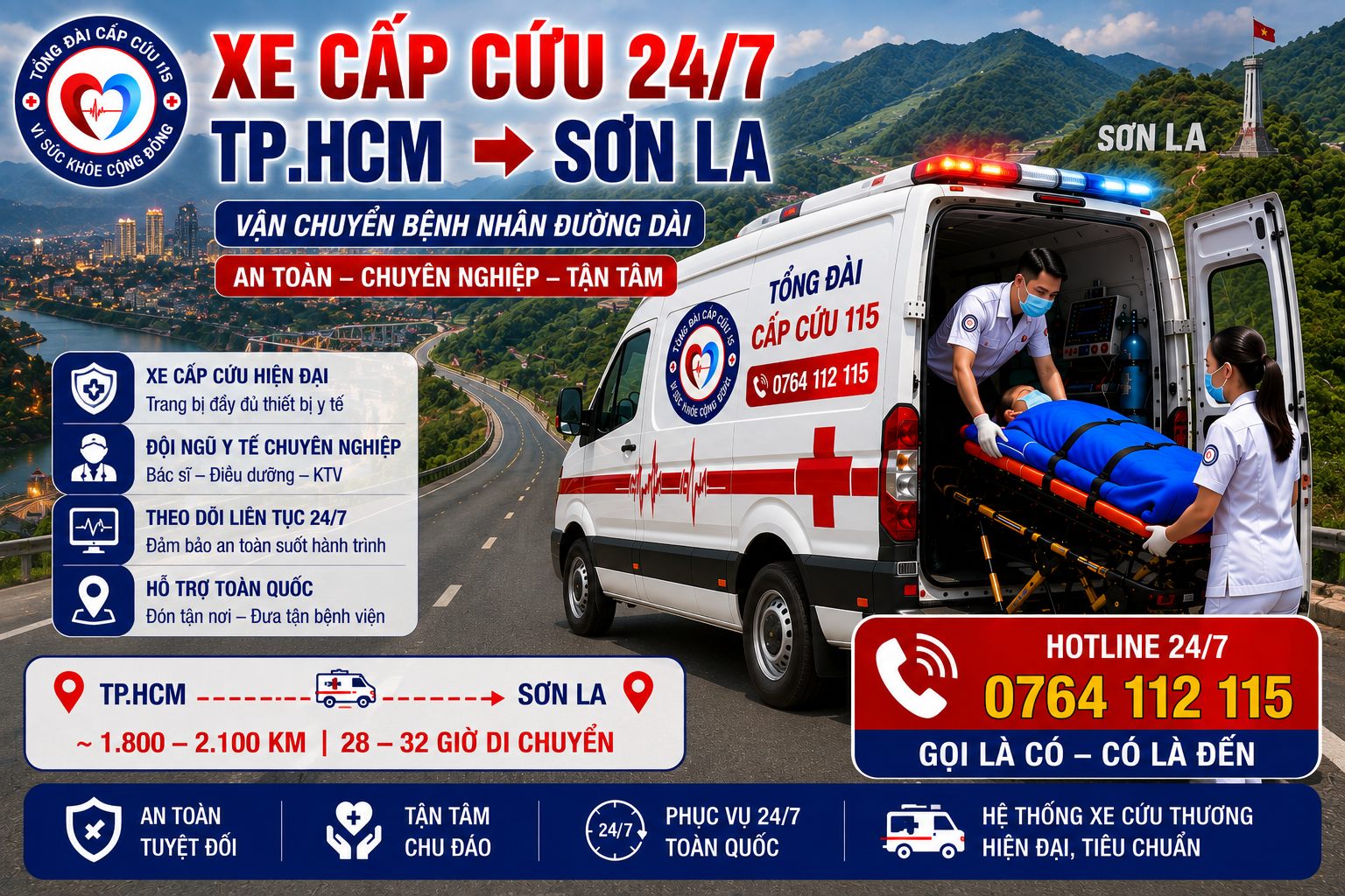 Xe Cấp Cứu TP.HCM Đi Sơn La 24/7 | Chuyển Viện Đường Dài An Toàn
