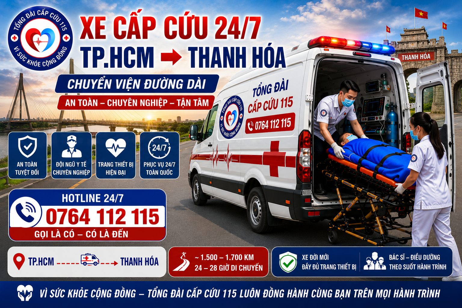 Xe Cấp Cứu TP.HCM Đi Thanh Hóa 24/7 | Chuyển Viện Đường Dài An Toàn