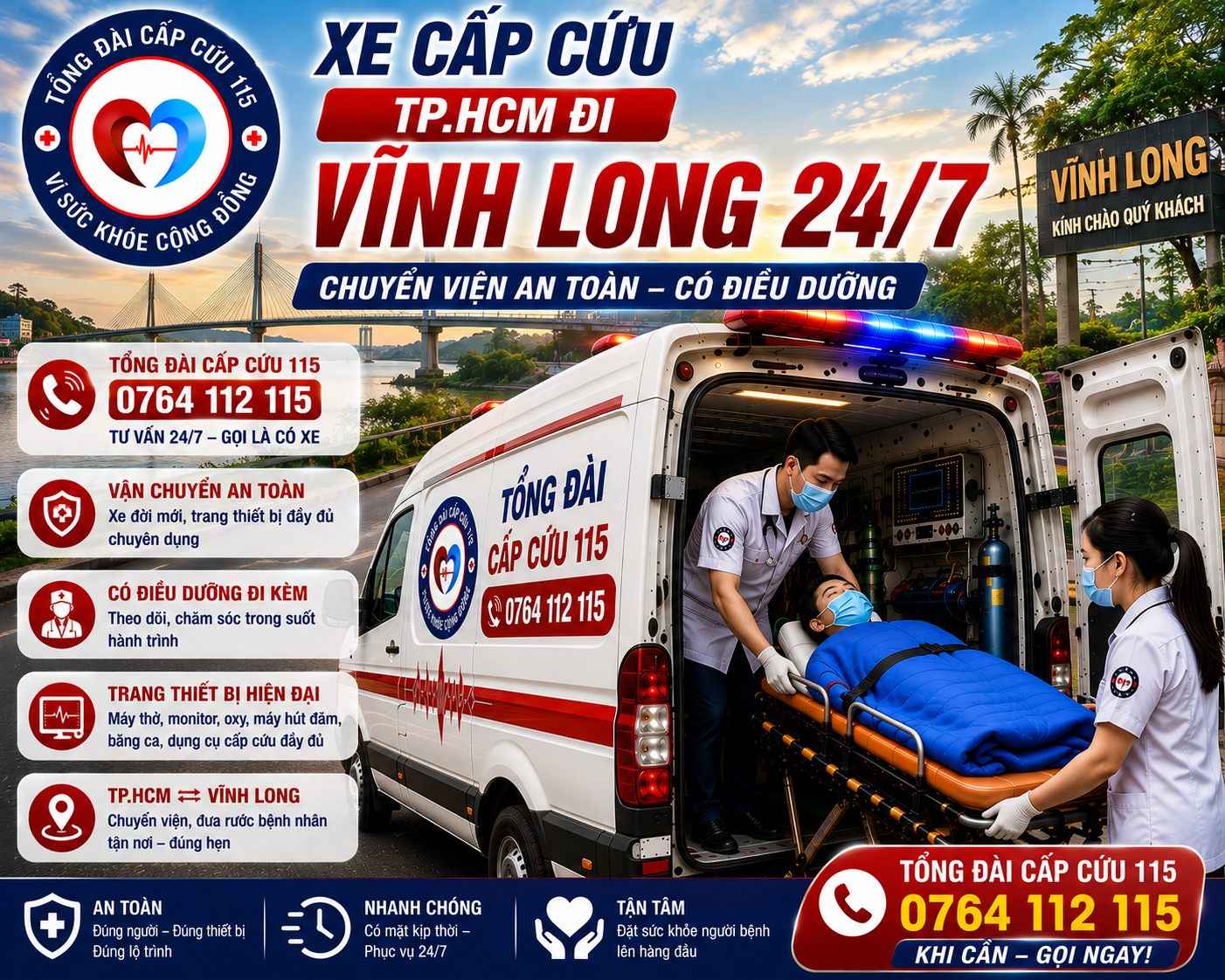Xe Cấp Cứu TP.HCM Đi Vĩnh Long 24/7 | Chuyển Viện An Toàn