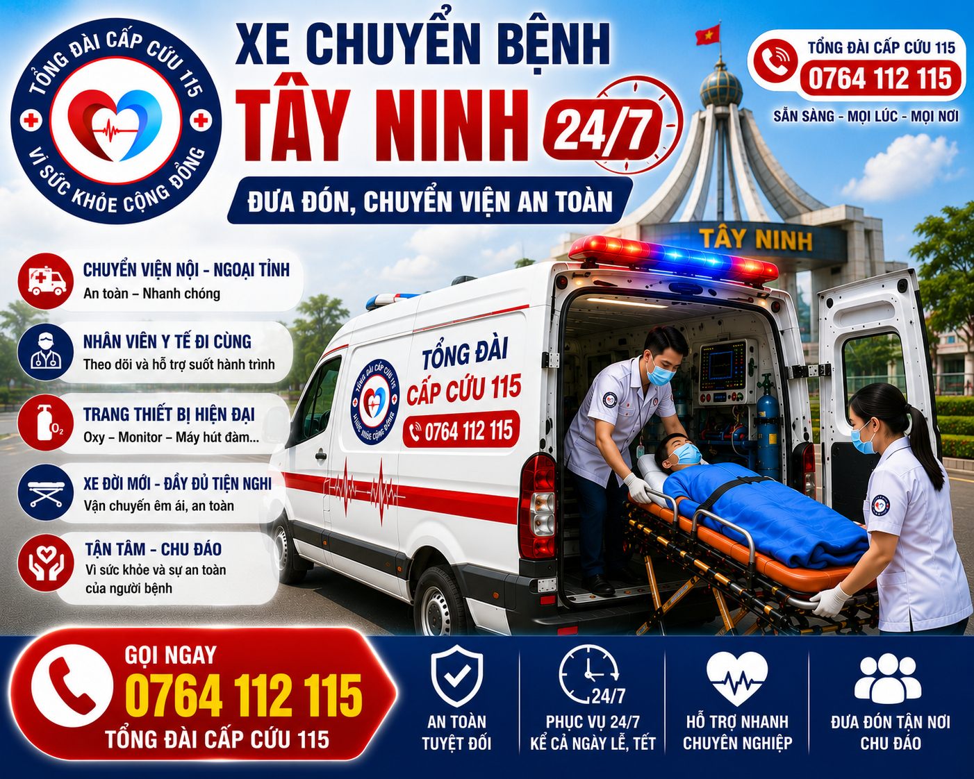 Xe Chuyển Bệnh Tây Ninh 24/7 – Đưa Đón, Chuyển Viện An Toàn