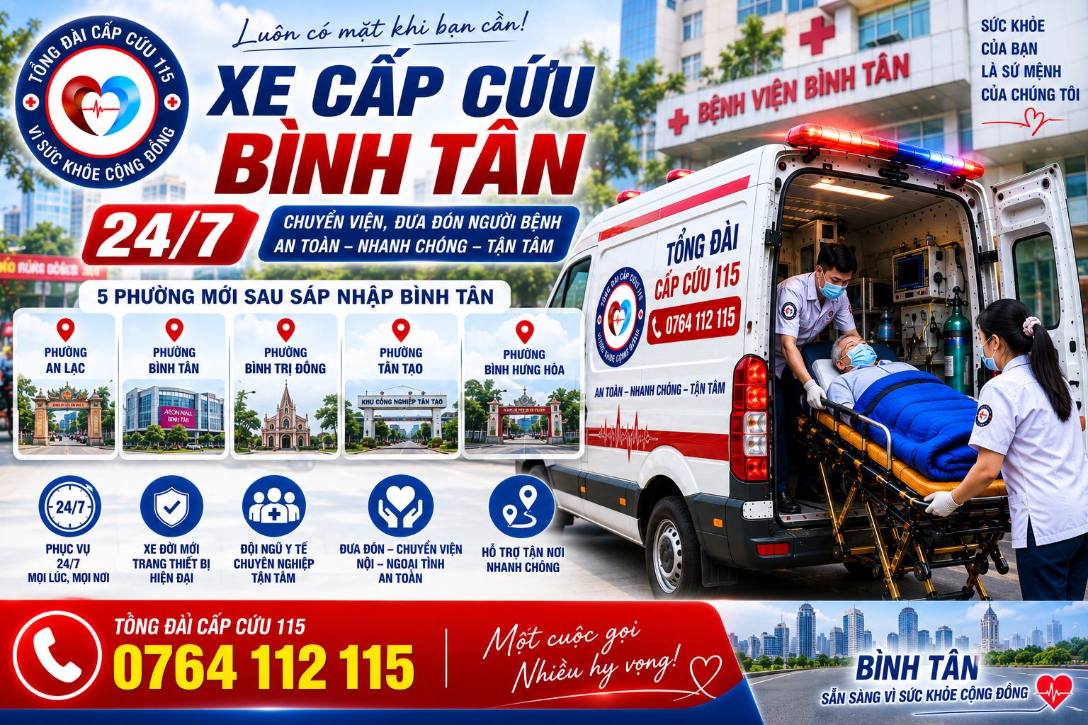 Xe Cấp Cứu Bình Tân 24/7 – Chuyển Viện, Đưa Đón Người Bệnh