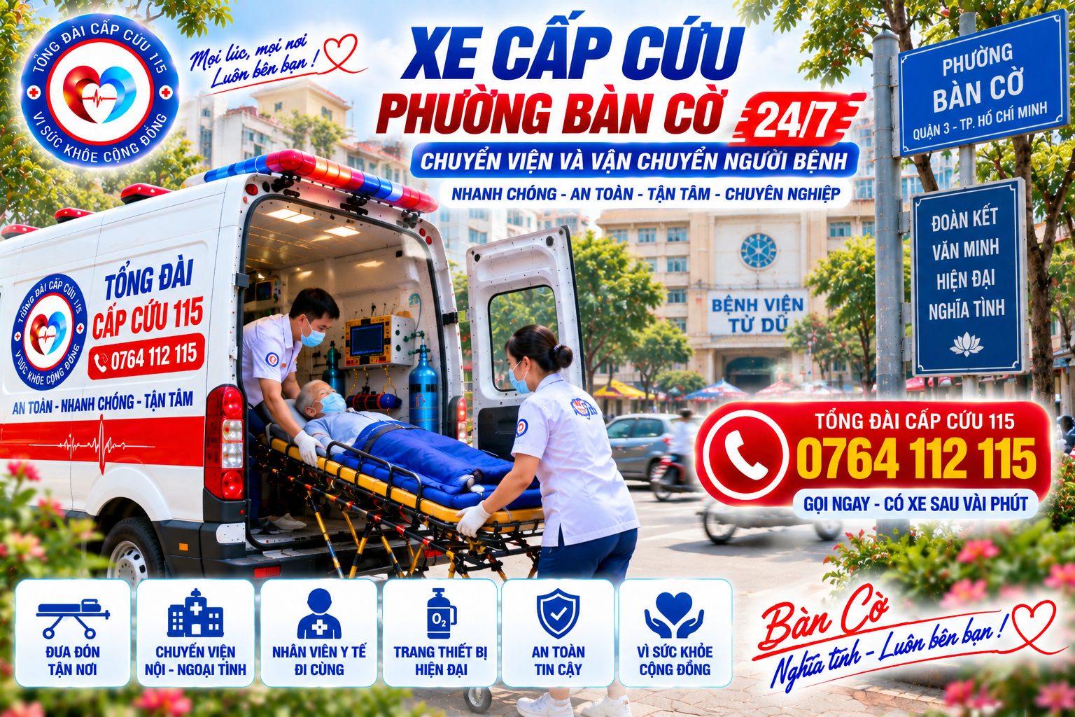 Xe Cấp Cứu Phường Bàn Cờ 24/7 | Chuyển Viện, Vận Chuyển Người Bệnh