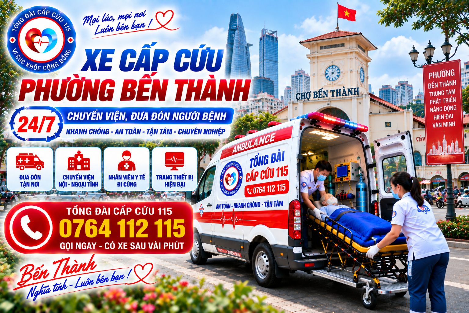 Xe Cấp Cứu Phường Bến Thành 24/7 – Chuyển Viện, Đưa Đón Người Bệnh