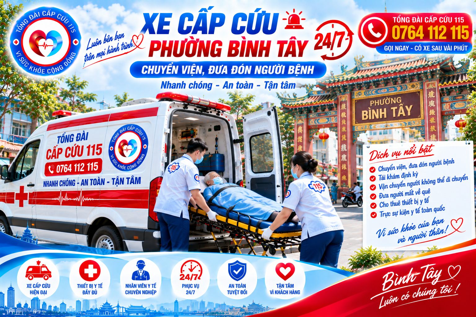 Xe Cấp Cứu Phường Bình Tây 24/7 – Chuyển Viện, Đưa Đón Người Bệnh