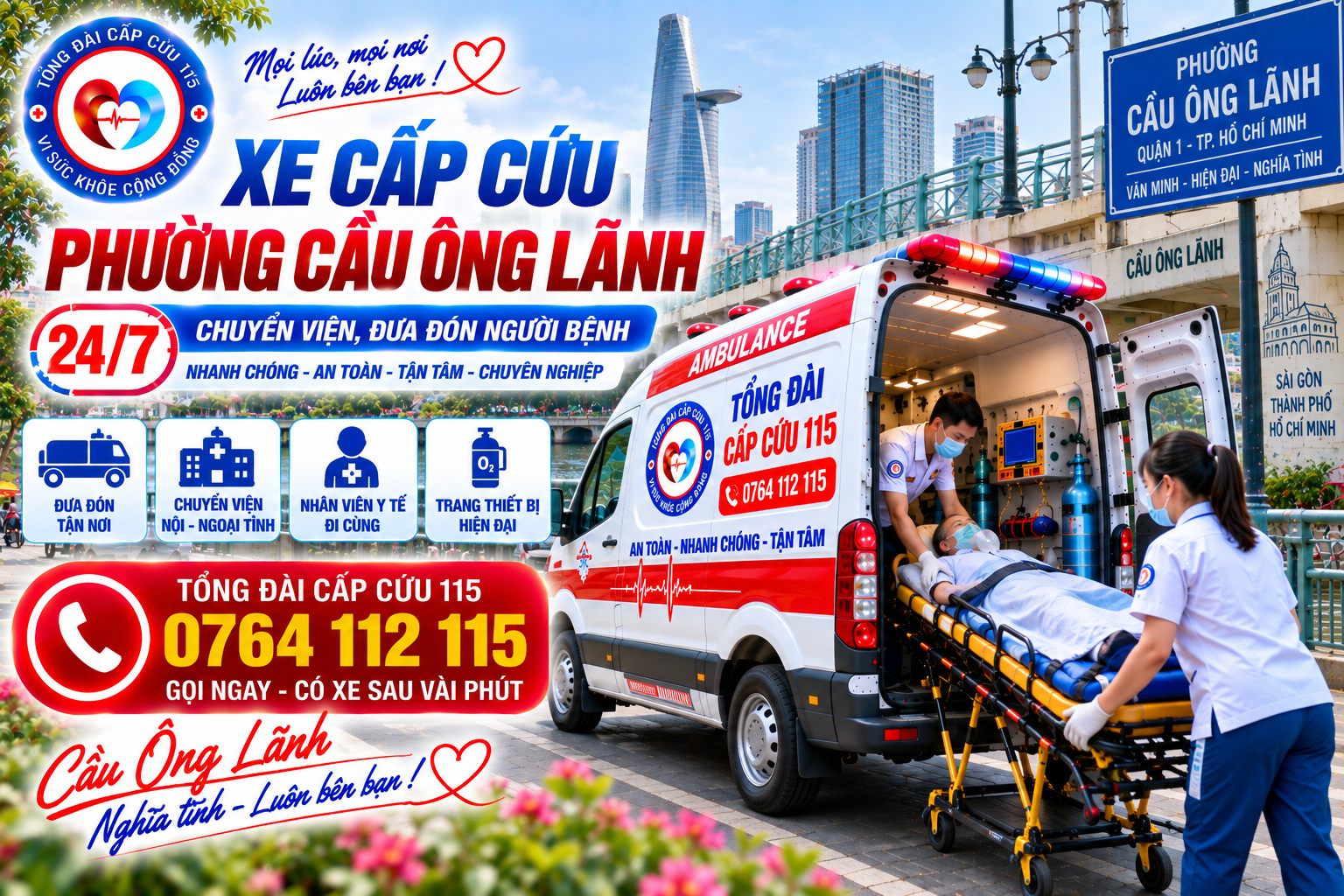 Xe Cấp Cứu Phường Cầu Ông Lãnh 24/7 – Chuyển Viện, Đưa Đón Người Bệnh
