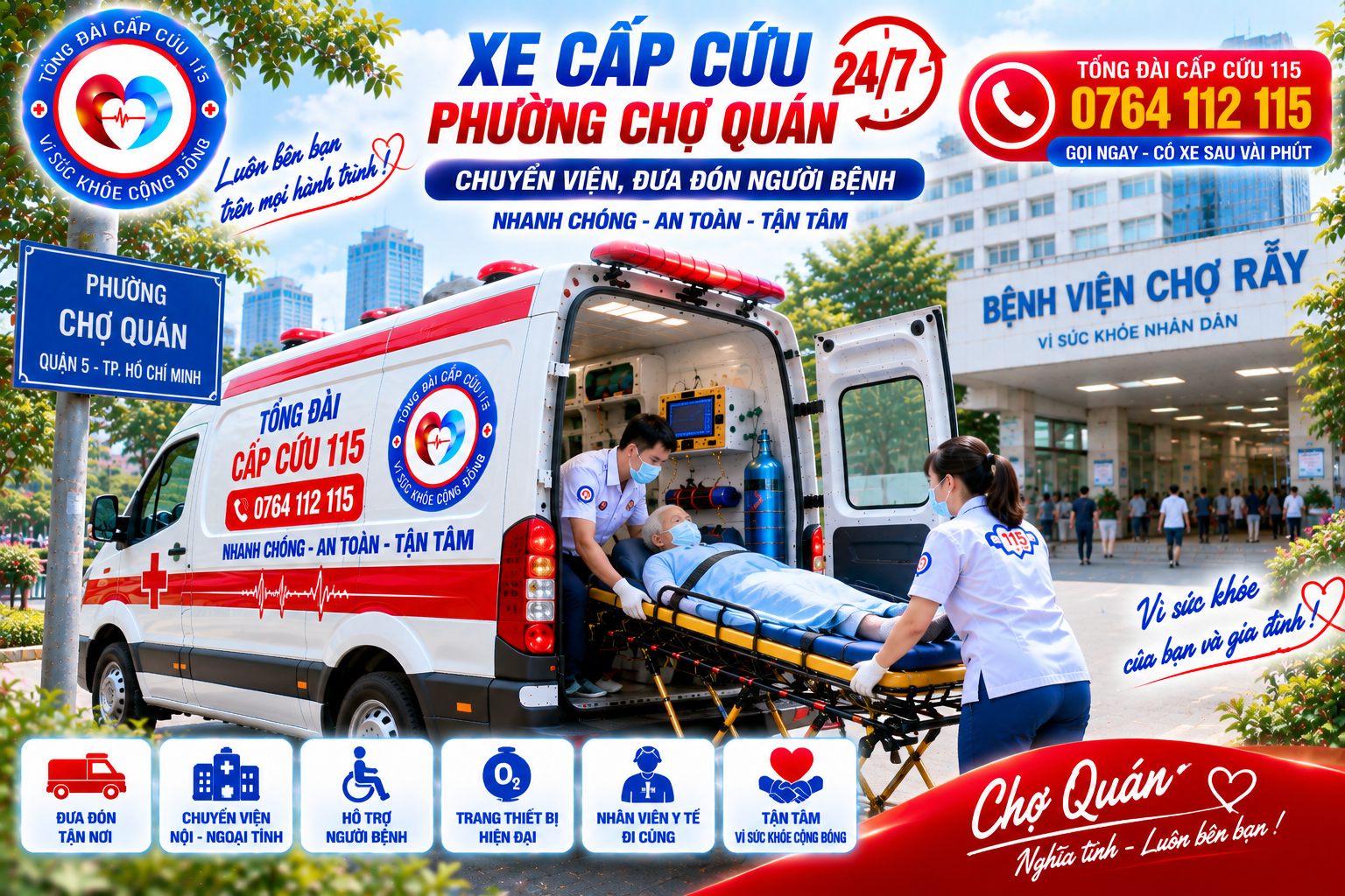 Xe Cấp Cứu Phường Chợ Quán 24/7 – Chuyển Viện, Đưa Đón Người Bệnh