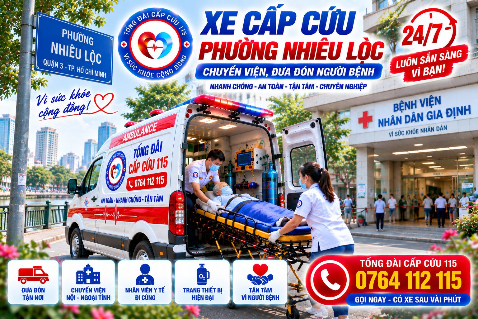 Xe Cấp Cứu Phường Nhiêu Lộc 24/7 – Chuyển Viện, Đưa Đón Người Bệnh
