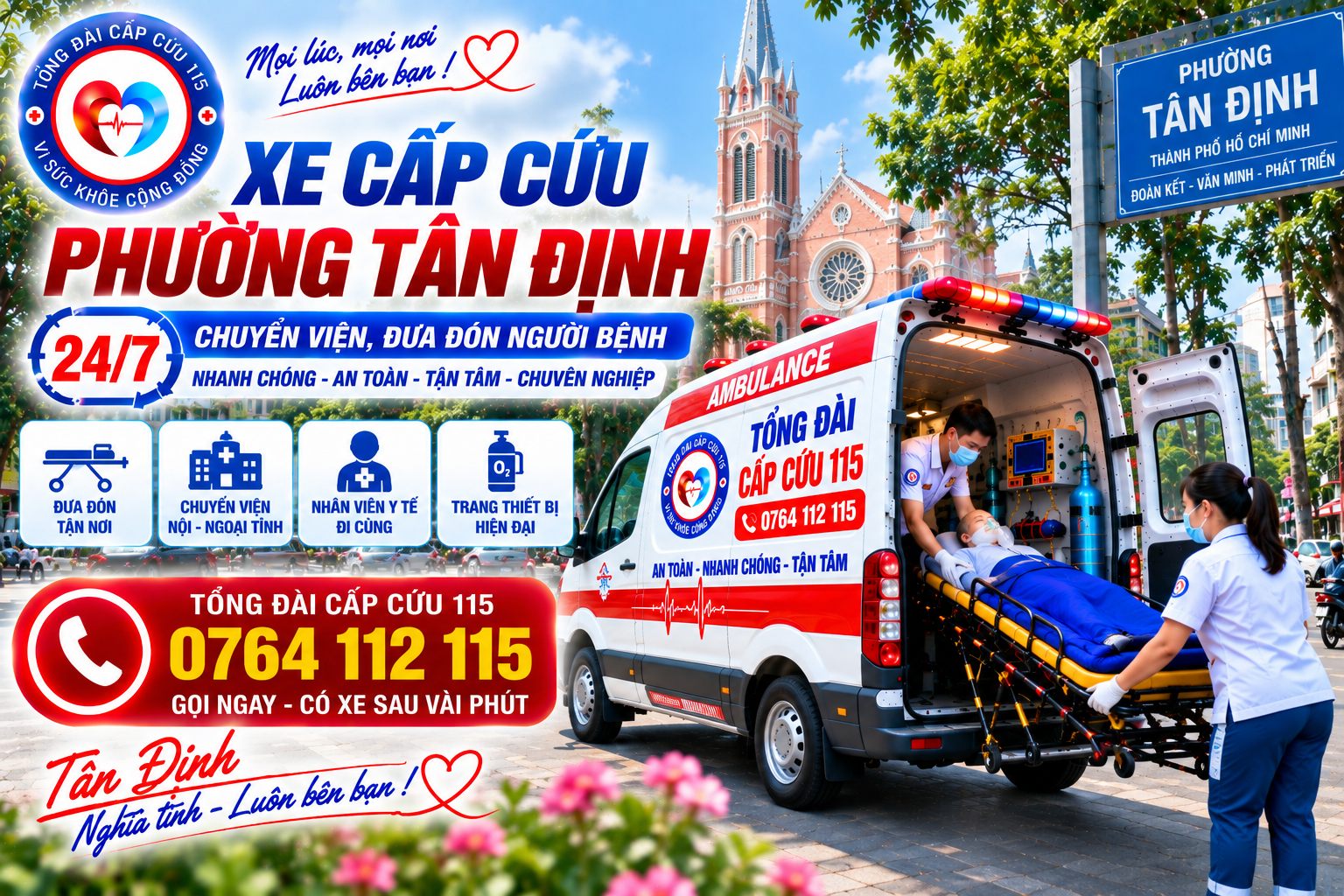Xe Cấp Cứu Phường Tân Định 24/7 – Chuyển Viện, Đưa Đón Người Bệnh