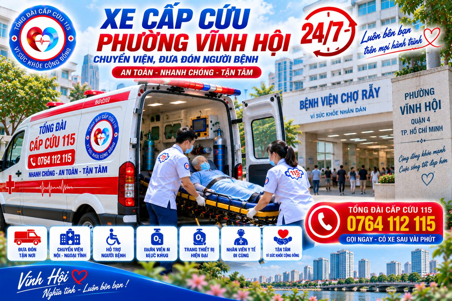 Xe Cấp Cứu Phường Vĩnh Hội 24/7 – Chuyển Viện, Đưa Đón Người Bệnh