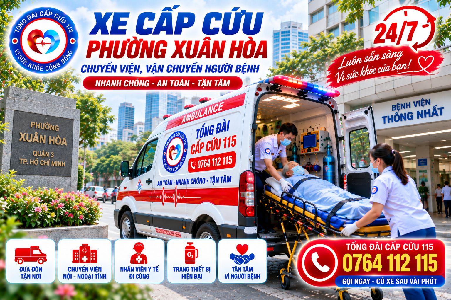 Xe Cấp Cứu Phường Xuân Hòa 24/7 | Chuyển Viện, Vận Chuyển Người Bệnh