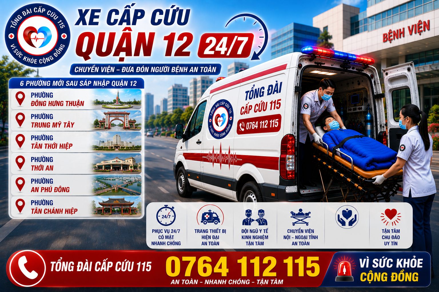 Xe Cấp Cứu Quận 12 24/7 – Chuyển Viện, Đưa Đón Người Bệnh